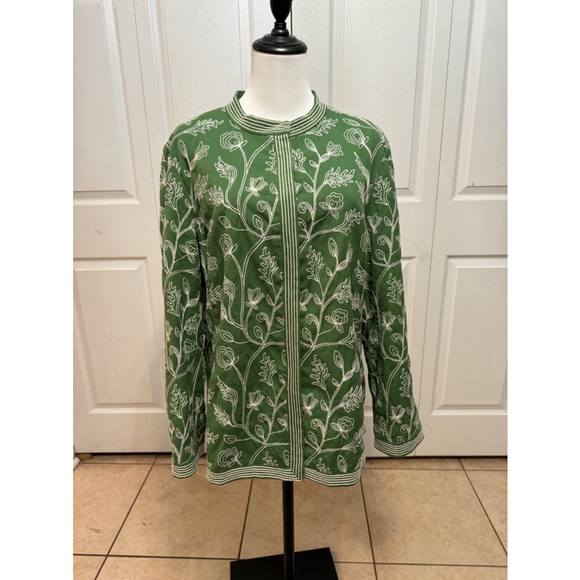 Charter Club | Green Floral Embroidered Cotton‎ Casual Chic Cottage Jacket, 1X - Picture 1 of 9